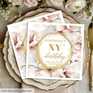 Blush Gold Elegant Birthday Napkins Personalised