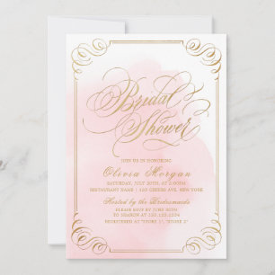 Blush gold elegant calligraphy Bridal Shower Invitation