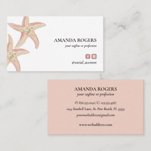 Blush Gold Elegant Tropical Starfish Beach Coastal Business Card