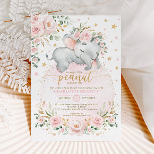 Blush Gold Elephant Floral Moon Stars Baby Shower Invitation