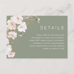 Blush & Gold Enchanted Sage Green Wedding Details Enclosure Card