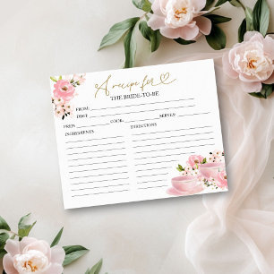 Blush Gold Floral Bridal Tea Party Recipe Cards