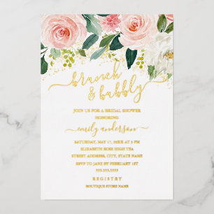 Blush Gold Floral Brunch And Bubbly Bridal Shower 