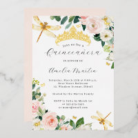 Blush Gold Floral Dragonfly Quinceanera