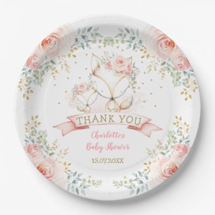 Blush Gold Floral Fox Boho Woodland Baby Shower Paper Plate