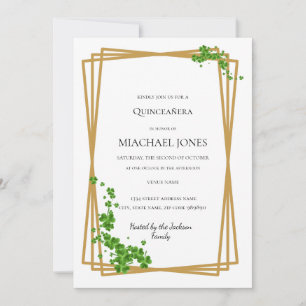Blush Gold Floral Geometric Quinceanera Invitatio Invitation