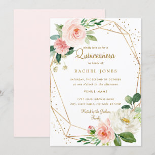 Blush Gold Floral Geometric Quinceanera Invitation