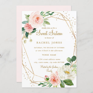Blush Gold Floral Geometric Sweet Sixteen Invite