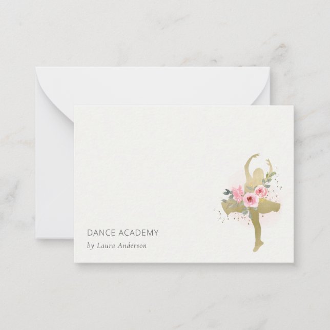 Blush Gold Floral Girl Dancer Dance Academy Logo Card (Front)