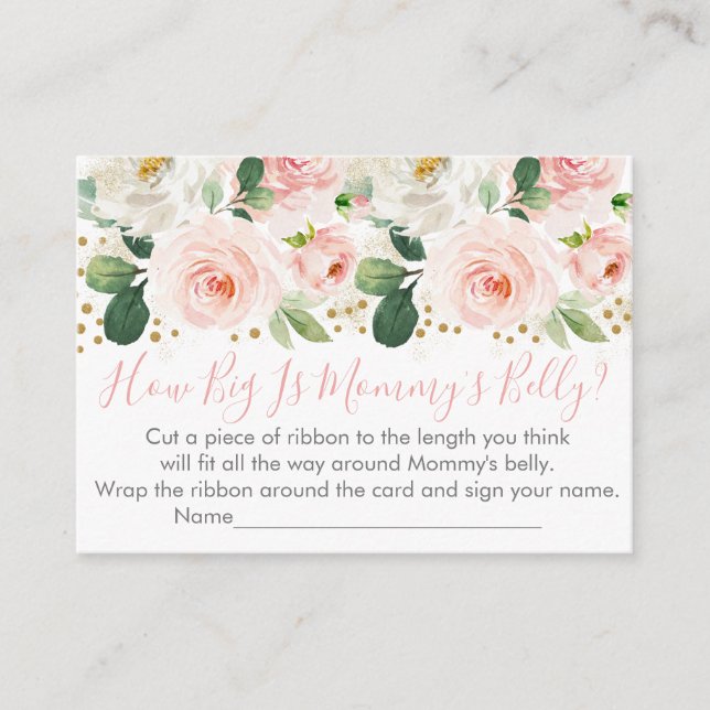 Blush & Gold Floral How Big Is Mummy's Belly Game Enclosure Card (Front)