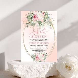 Blush Gold Floral Sweet 16 Birthday Party Invite