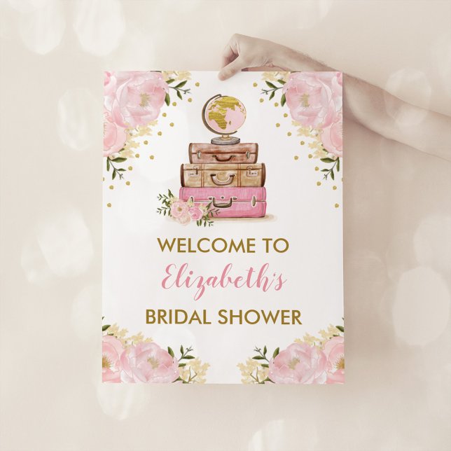 Blush Gold Floral Travel Adventure Bridal Shower Poster (Creator Uploaded)