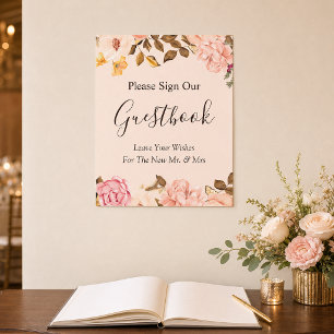 Blush Gold Floral Wedding Guestbook Sign