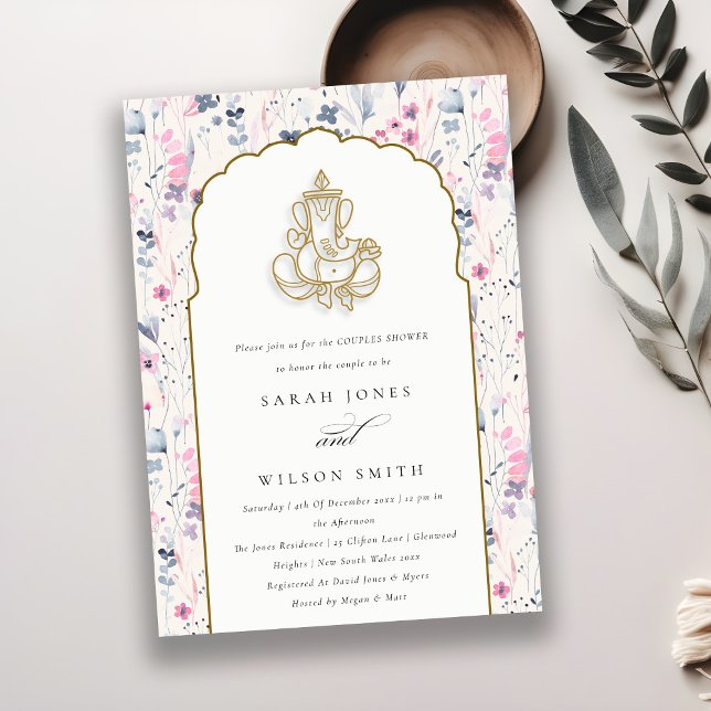 Blush Gold Flower Ganesh Indian Couples Shower Invitation (Creator Uploaded)