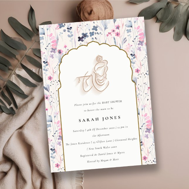 Blush Gold Flower Krishna Indian Baby Shower Invitation (Creator Uploaded)