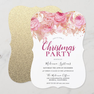 Blush & Gold Flowers Office Family Christmas Party Invitation
