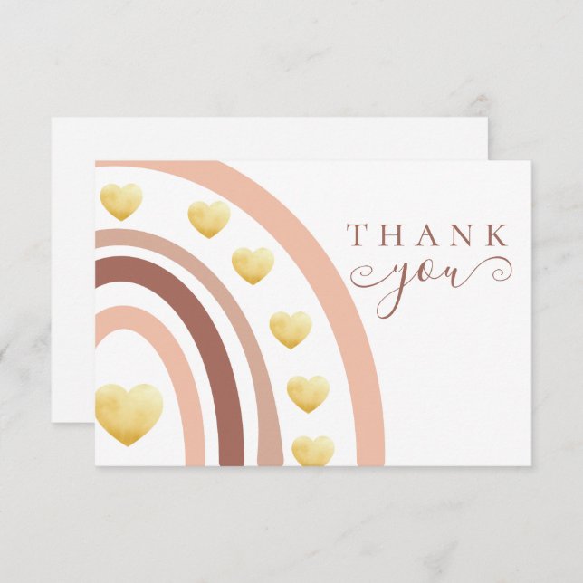 Blush Gold Foil Boho Rainbow Baby Shower Thank You Card (Front/Back)