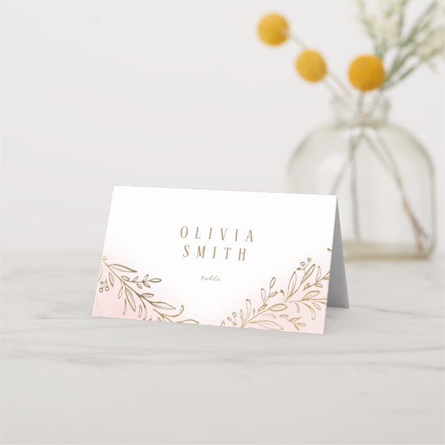 Blush gold gilded botanical elegant wedding place card (Front)