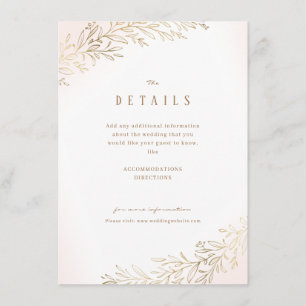 Blush gold gilded botanical wedding details enclosure card