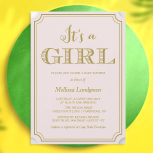 Blush Gold Girl Baby Shower Script Invitation