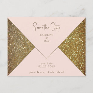 Blush & Gold Glam Wedding Save the Date Postcard
