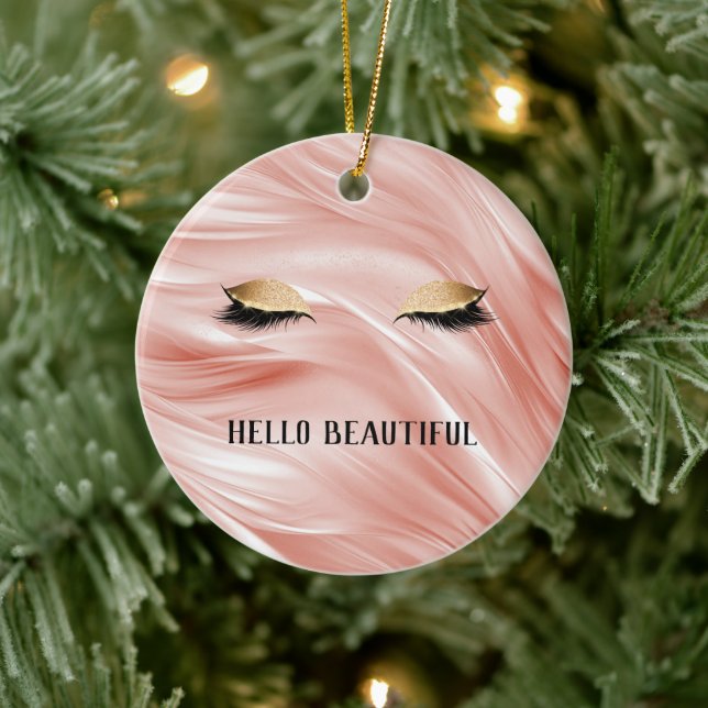 Blush Gold Glitter Eyelashes  Ceramic Ornament (Tree)