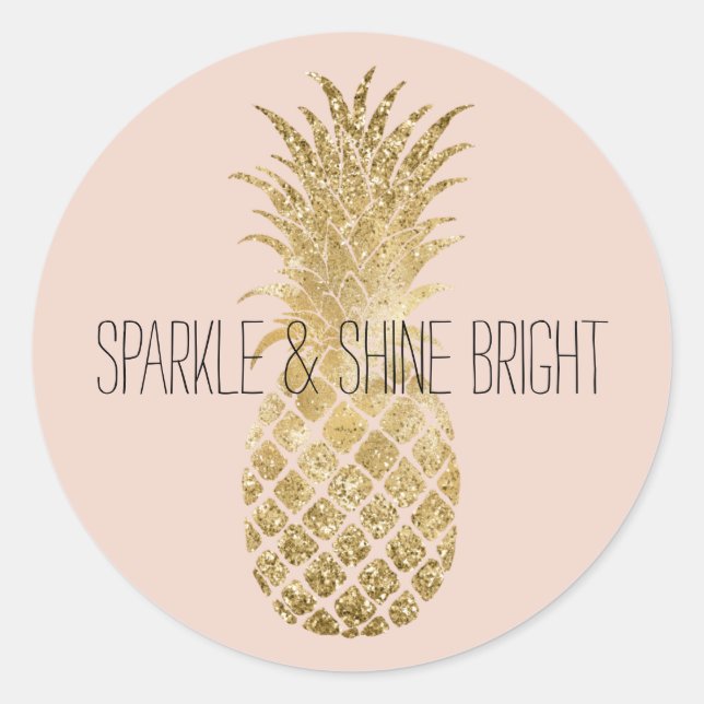 Blush Gold Glitter Glitzy Pineapple Sparkle Classic Round Sticker (Front)