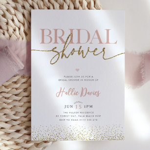 Blush Gold Glitter Pretty Bridal Shower Invitation