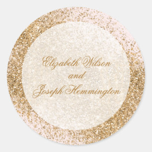 Blush Gold Glitter Sparkle Elegant Wedding Classic Round Sticker