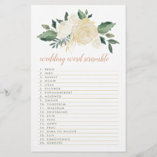 Blush Gold Green Floral Wedding Word Scramble Game