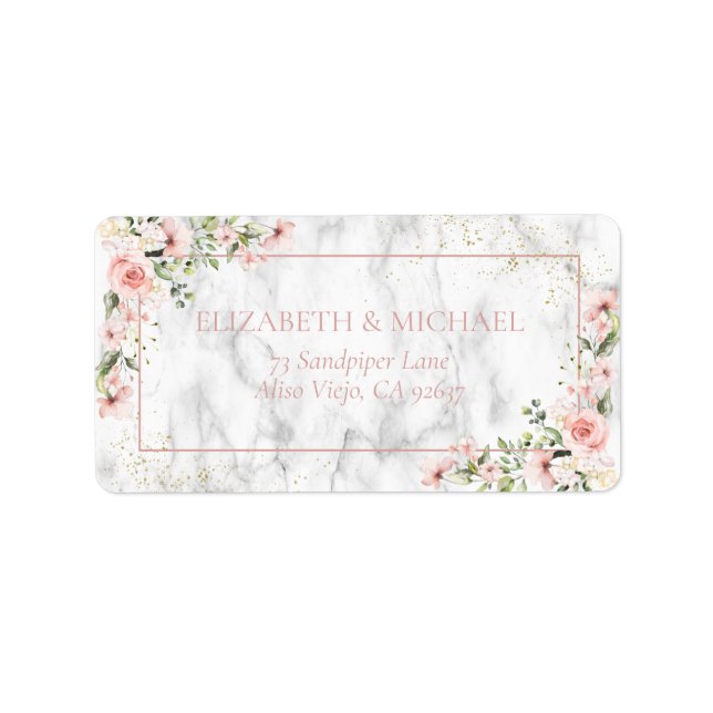 Blush Gold Greenery Dusty Pink Floral Address Label (Front)