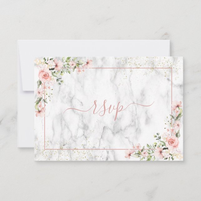 Blush Gold Greenery Dusty Pink Floral No Menu RSVP (Front)