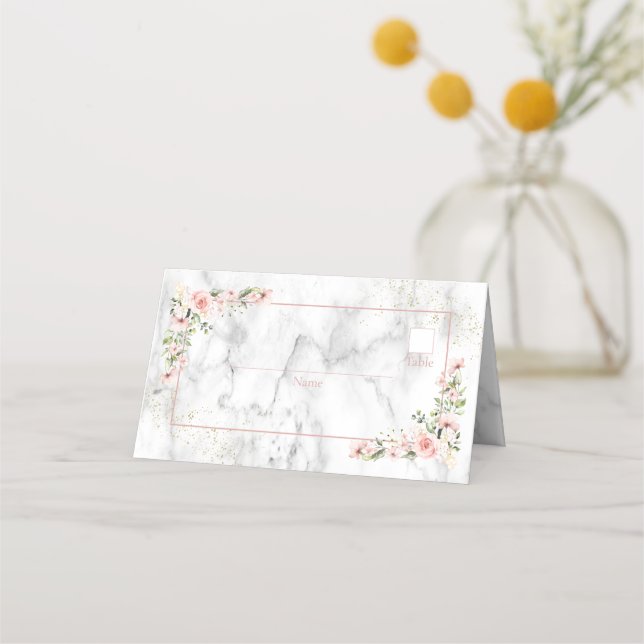 Blush Gold Greenery Dusty Pink Floral Place Card (Front)