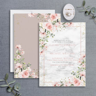 Blush Gold Greenery Dusty Pink Floral Wedding Invi Invitation