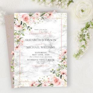 Blush Gold Greenery Dusty Pink Floral Wedding Invitation