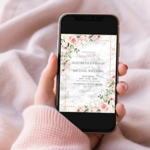 Blush Gold Greenery Dusty Pink Floral Wedding Invitation