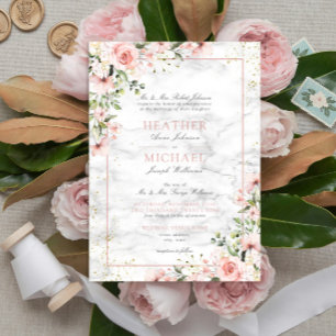 Blush Gold Greenery Dusty Pink Floral Wedding  Invitation