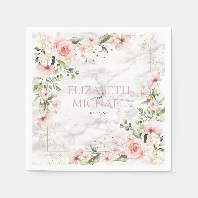 Blush Gold Greenery Dusty Pink Floral Wedding Napkin (Front)