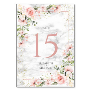 Blush Gold Greenery Dusty Pink Floral Wedding Table Number