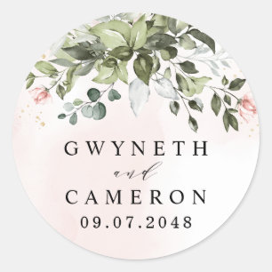 Blush Gold Greenery Succulent Dusty Blue Wedding Classic Round Sticker