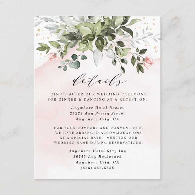 Blush Gold Greenery Succulent Dusty Blue Wedding Enclosure Card (Front)