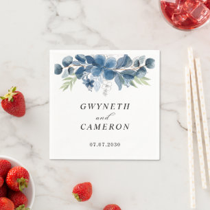 Blush Gold Greenery Succulent Dusty Blue Wedding Napkin