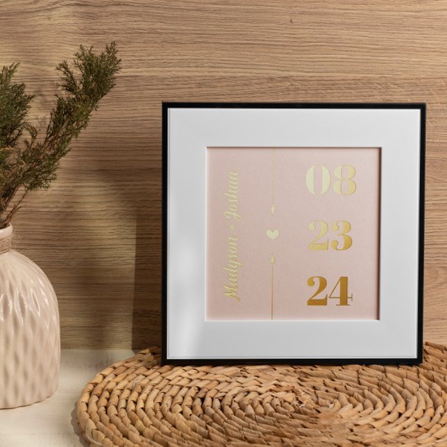 Blush Gold Heart Arrows Names Anniversary Date Foil Prints (Creator Uploaded)