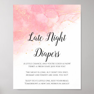 Blush Gold Late Night Diapers Baby Shower Sign