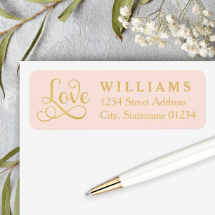 Blush Gold Love Script Wedding Address Return Address Label