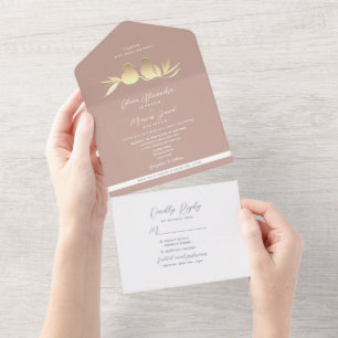Blush Gold Lovebirds  All In One Invitation