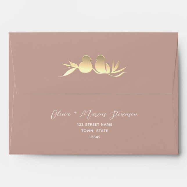 Blush Gold Lovebirds Wedding Envelope (Back (Top Flap))