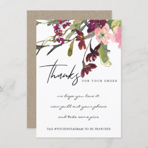BLUSH GOLD MARSALA FLORAL CORPORATE BUSINESS LOGO THANK YOU CARD