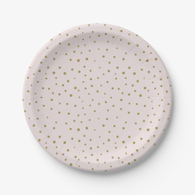 Blush & Gold Mod Polka Dots Pattern Paper Plate (Front)