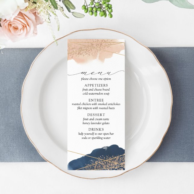 Blush, Gold & Navy Wedding Menu (Creator Uploaded)
